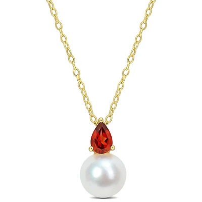 Julianna B Yellow Plated Sterling Silver Garnet & 8.5-9MM Pearl Pendant
