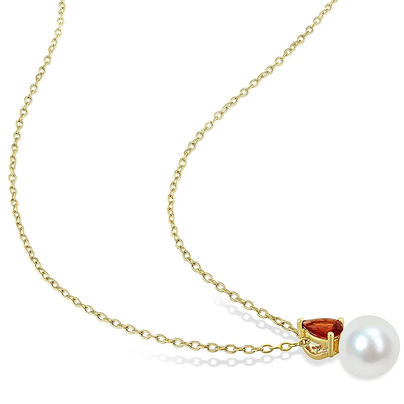 Julianna B Yellow Plated Sterling Silver Garnet & 8.5-9MM Pearl Pendant