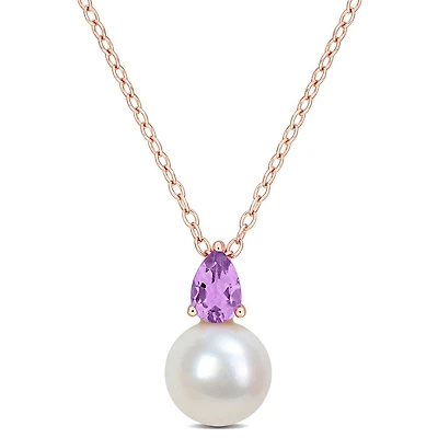 Julianna B Pink Plated Sterling Silver Amethyst & 8.5-9MM Pearl Pendant