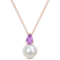 Julianna B Pink Plated Sterling Silver Amethyst & 8.5-9MM Pearl Pendant