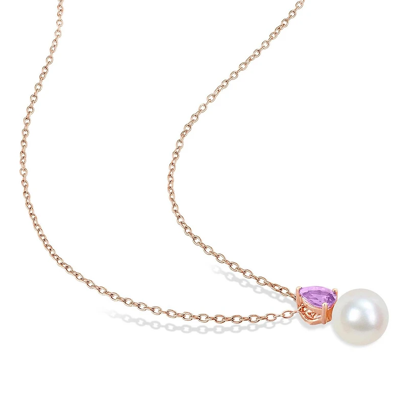Julianna B Pink Plated Sterling Silver Amethyst & 8.5-9MM Pearl Pendant
