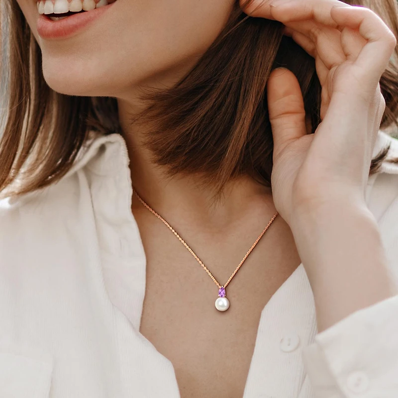 Julianna B Pink Plated Sterling Silver Amethyst & 8.5-9MM Pearl Pendant