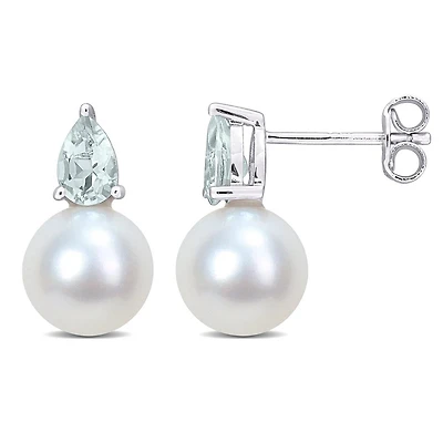 Julianna B Sterling Silver Aquamarine & 8.5-9MM Pearl Earrings