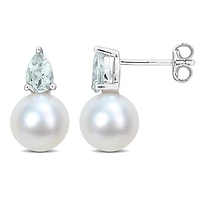 Julianna B Sterling Silver Aquamarine & 8.5-9MM Pearl Earrings