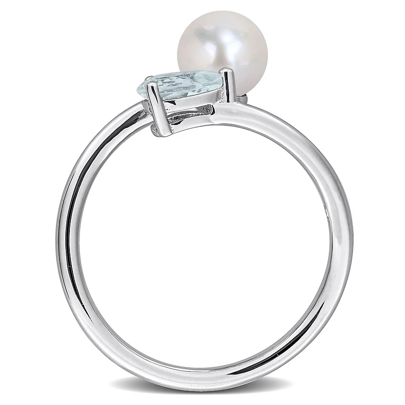 Julianna B Sterling Silver Aquamarine & 6-6.5MM Pearl Ring
