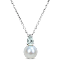 Julianna B Sterling Silver Aquamarine & 8.5-9MM Pearl Pendant