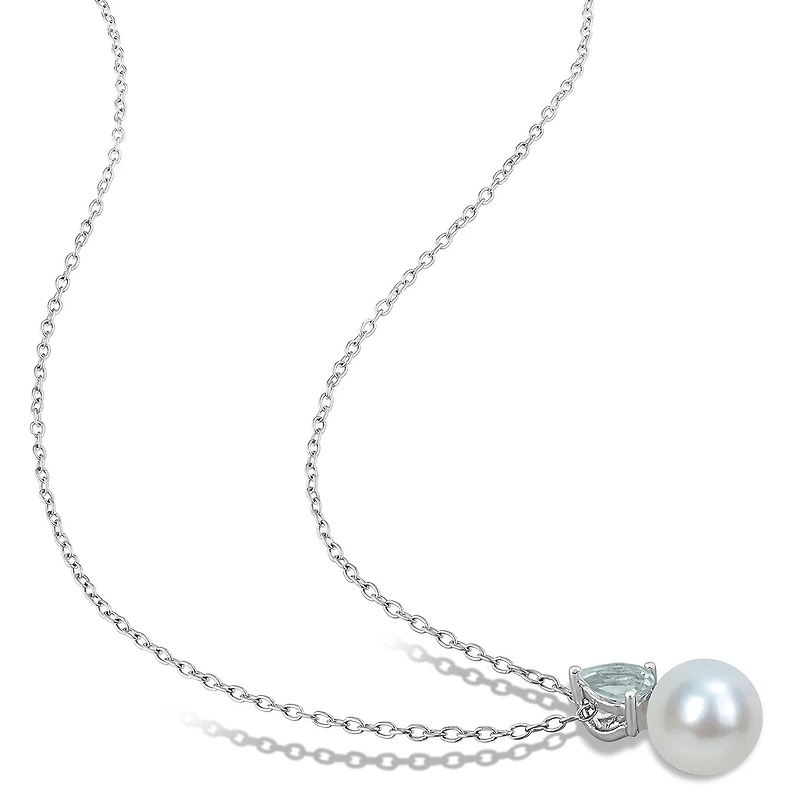 Julianna B Sterling Silver Aquamarine & 8.5-9MM Pearl Pendant