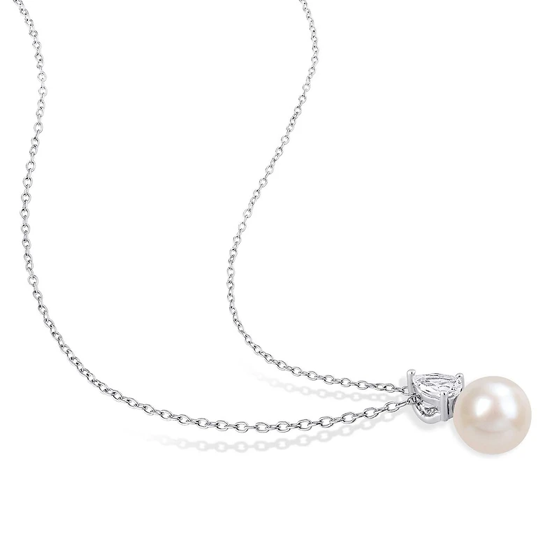 Julianna B Sterling Silver Created Sapphire & 8.5-9MM Pearl Pendant