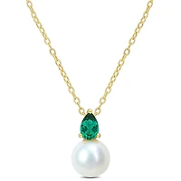 Julianna B Yellow Plated Sterling Silver Created Emerald & 8.5-9MM Pearl Pendant