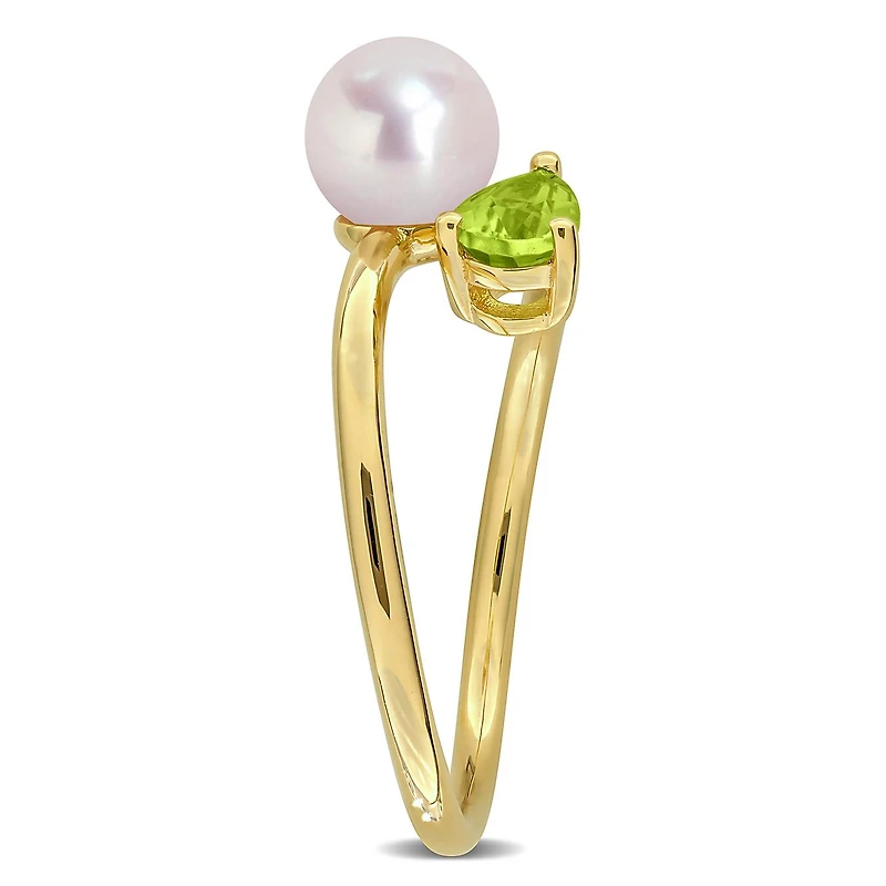 Julianna B Yellow Plated Sterling Silver Peridot & 6-6.5 MM Pearl Ring
