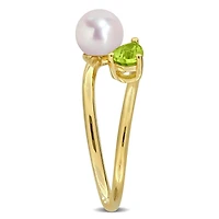 Julianna B Yellow Plated Sterling Silver Peridot & 6-6.5 MM Pearl Ring