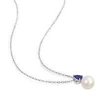 Julianna B Sterling Silver Created Blue Sapphire & 8.5-9MM Pearl Pendant