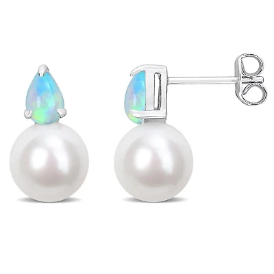 Julianna B Sterling Silver Opal & 8.5-9MM Pearl Earrings