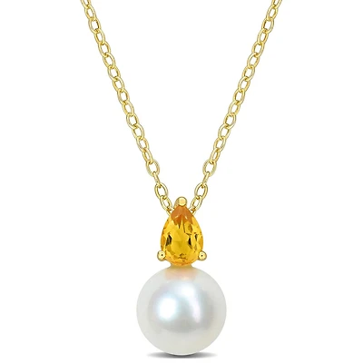 Julianna B Yellow Plated Sterling Silver Citrine & 8.5-9MM Pearl Pendant