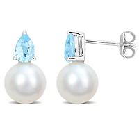 Julianna B Sterling Silver Blue Topaz & 8.5-9MM Pearl Earrings