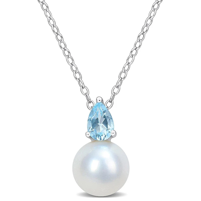 Julianna B Sterling Silver Blue Topaz & 8.5-9MM Pearl Pendant