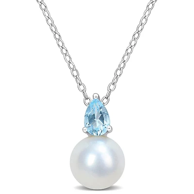 Julianna B Sterling Silver Blue Topaz & 8.5-9MM Pearl Pendant