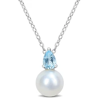 Julianna B Sterling Silver Blue Topaz & 8.5-9MM Pearl Pendant