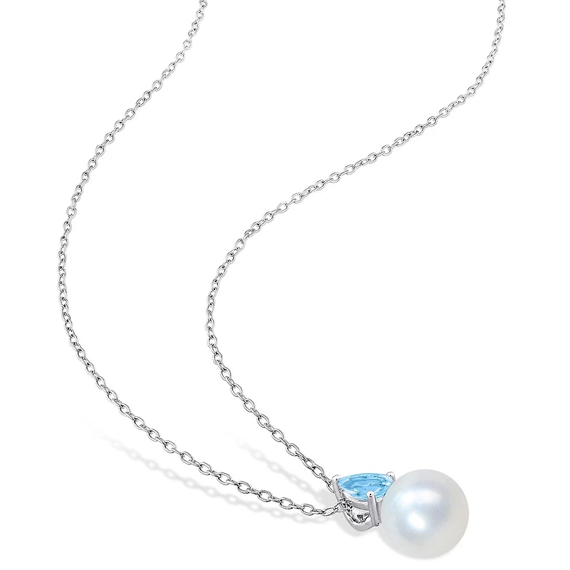 Julianna B Sterling Silver Blue Topaz & 8.5-9MM Pearl Pendant