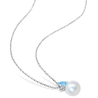 Julianna B Sterling Silver Blue Topaz & 8.5-9MM Pearl Pendant