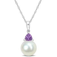 Julianna B 10K White Gold Amethyst & 8-8.5MM Pearl Pendant