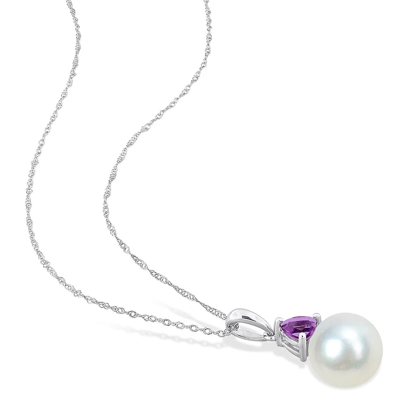 Julianna B 10K White Gold Amethyst & 8-8.5MM Pearl Pendant