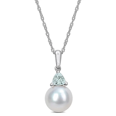 Julianna B 10K White Gold Aquamarine & 8-8.5MM Pearl Pendant