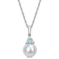 Julianna B 10K White Gold Aquamarine & 8-8.5MM Pearl Pendant
