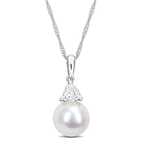 Julianna B 10K White Gold Created White Sapphire & 8-8.5MM Pearl Pendant