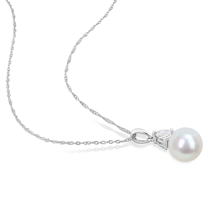 Julianna B 10K White Gold Created White Sapphire & 8-8.5MM Pearl Pendant