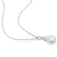 Julianna B 10K White Gold Created White Sapphire & 8-8.5MM Pearl Pendant
