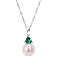 Julianna B 10K White Gold Created Emerald & 8-8.5MM Pearl Pendant