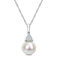 Julianna B 10K White Gold Blue Topaz & 8-8.5MM Pearl Pendant