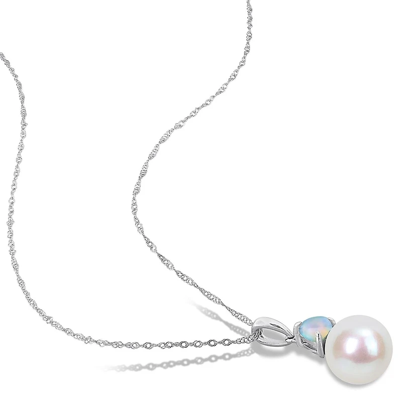 Julianna B 10K White Gold Blue Topaz & 8-8.5MM Pearl Pendant