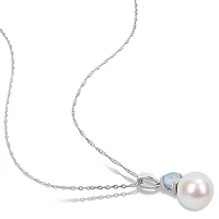 Julianna B 10K White Gold Blue Topaz & 8-8.5MM Pearl Pendant
