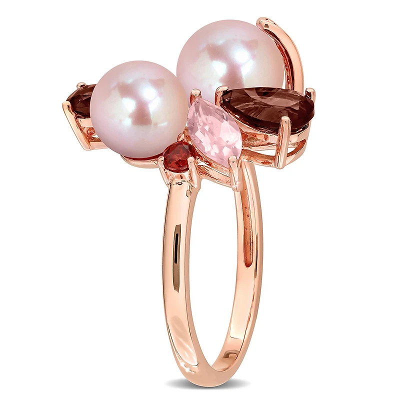 Julianna B Pink Plated Sterling Silver Pearl, Smokey Quartz & Garnet Ring