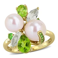 Julianna B Yellow Plated Sterling Silver Pearl, Peridot & Tsavorite Ring