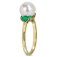 Julianna B 14K Yellow Gold 8-8.5mm Pearl & Created Emerald Ring