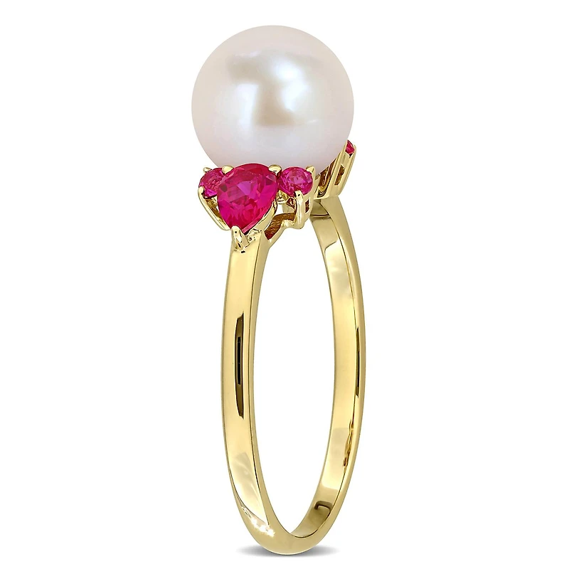 Julianna B 14K Yellow Gold 8-8.5mm Pearl & Created Ruby Ring