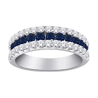 10K White Gold Created Blue Sapphire and Lab Grown Diamond Band