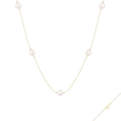 14K Yellow Gold Tin Cup 7mm Freshwater Pearl 18" Necklace