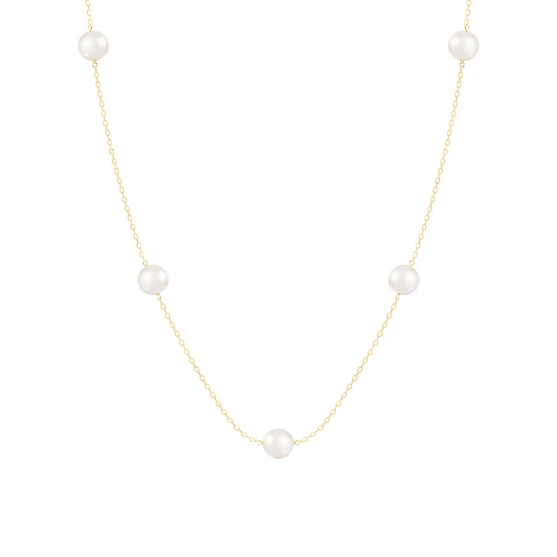 14K Yellow Gold Tin Cup 7mm Freshwater Pearl 18" Necklace