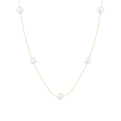 14K Yellow Gold Tin Cup 7mm Freshwater Pearl 18" Necklace