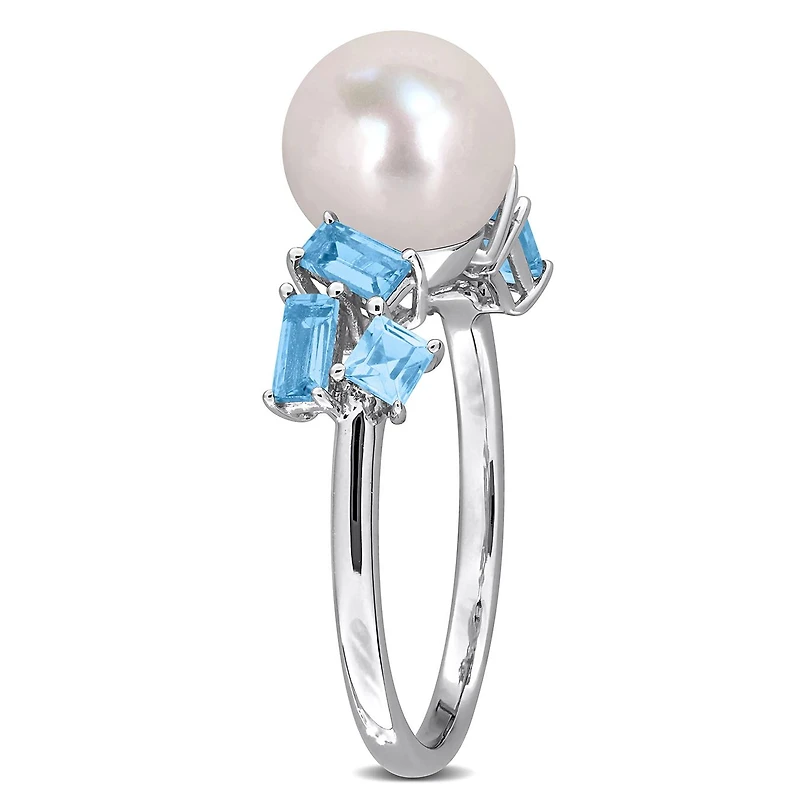 Julianna B 10K White Gold 8-8.5mm Pearl & Blue Topaz Ring