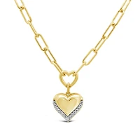 Lab Grown 0.11CTW Diamond Heart Paperclip Necklace in 18K Yellow Gold Vermeil