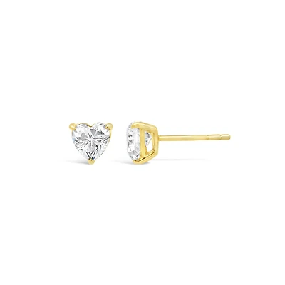 New Brilliance Lab Grown 1.00CTW Heart Diamond Stud Earrings in 10K Yellow Gold