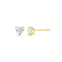 New Brilliance Lab Grown 1.00CTW Heart Diamond Stud Earrings in 10K Yellow Gold