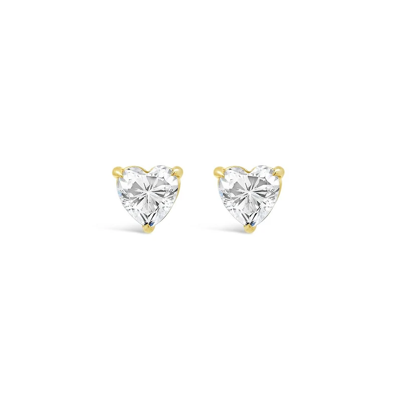 New Brilliance Lab Grown 1.00CTW Heart Diamond Stud Earrings in 10K Yellow Gold