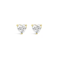 New Brilliance Lab Grown 1.00CTW Heart Diamond Stud Earrings in 10K Yellow Gold