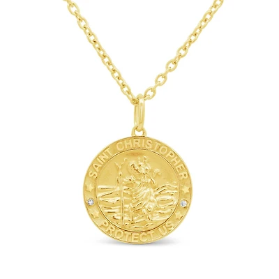 Diamond Saint Christopher Pendant in 18K Yellow Gold Vermeil